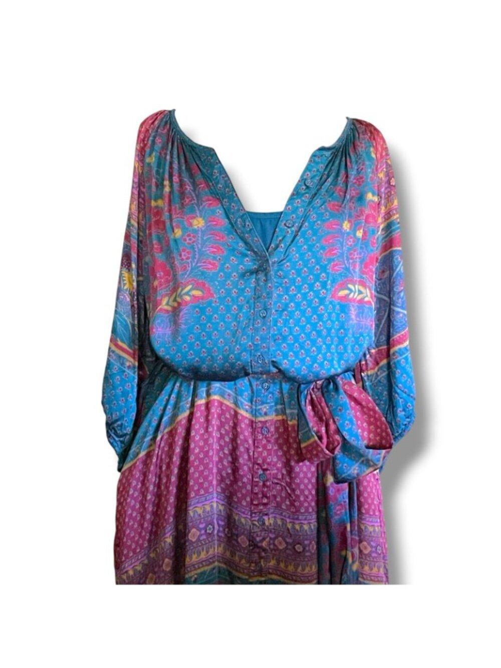 Sundance Womens La Villette Midi Dress Sz XL Boho Belted Floral Paisley Satin - Picture 4 of 14